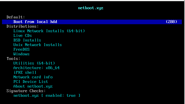 Screenshot of Netboot.xyz in action
